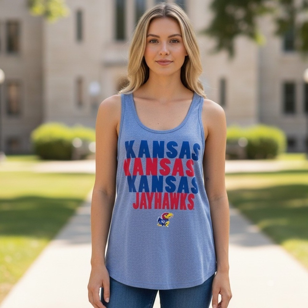 NCAA‎ Kansas Jayhawks Blue Heather Tri-Blend Twisted Racerback Tank Rock Chalk